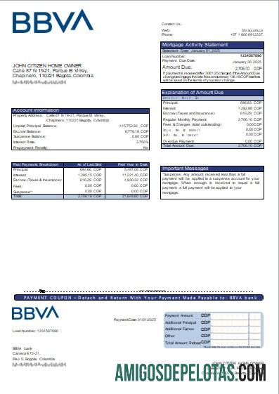Declaração de hipoteca do Banco BBVA da Colômbia Scr amostra